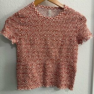 American Eagle Checkered Smocked Crop Top, Women’s Size Medium White And Orange